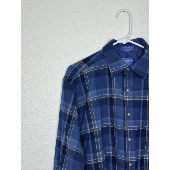 Vintage Pendleton Shirt Men's Large Pure Virgin Wool Blue Plaid USA Mexico VTG - Picture 2 of 16